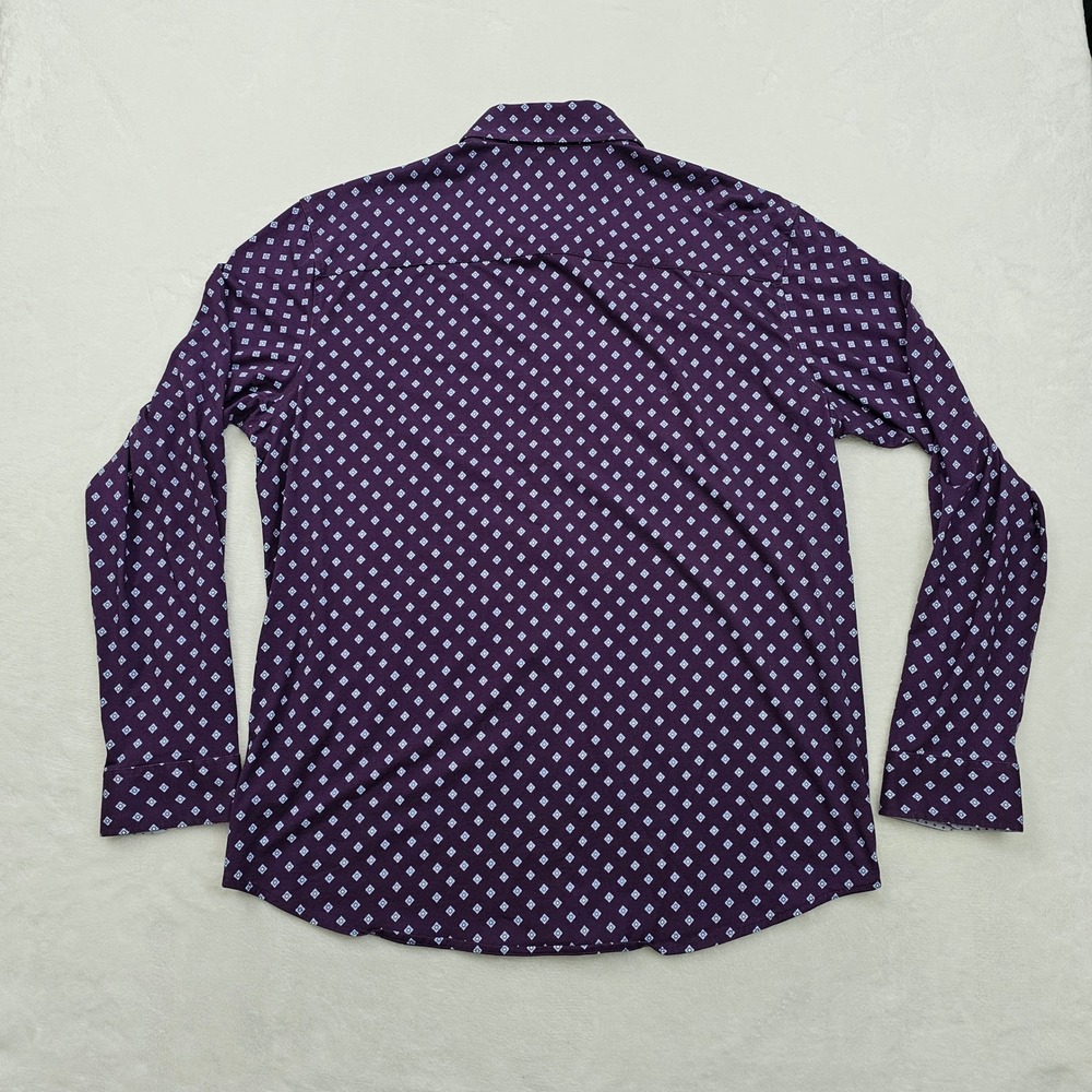 Buttercloth Button Up Shirt Mens 2XL Purple Geometric Knit Stretch Regular Fit - Picture 3 of 9